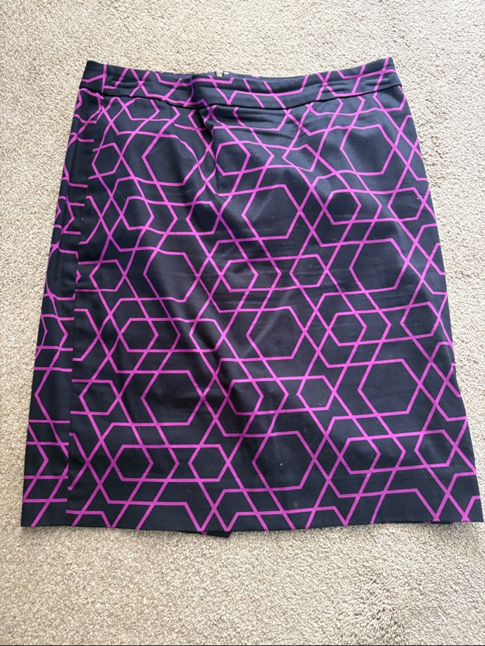 J. Crew Black Pencil Skirt with Purple Geometric Print